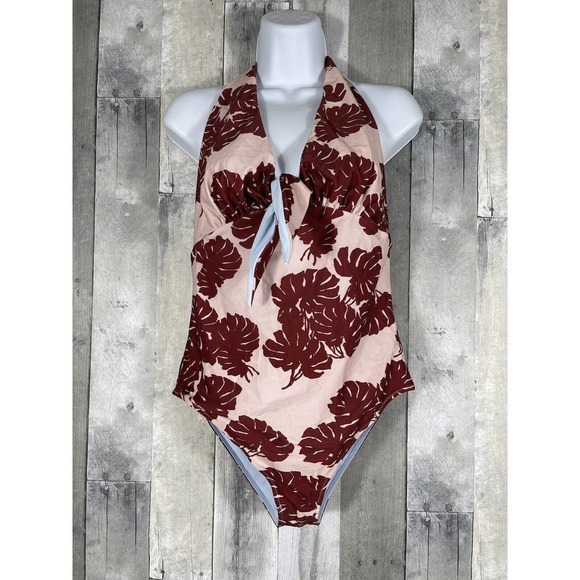 LA DOUBLEJ Print One-Piece Swimsuit halter neck reversible Pink Multicolor SZ-XL - Picture 2 of 7